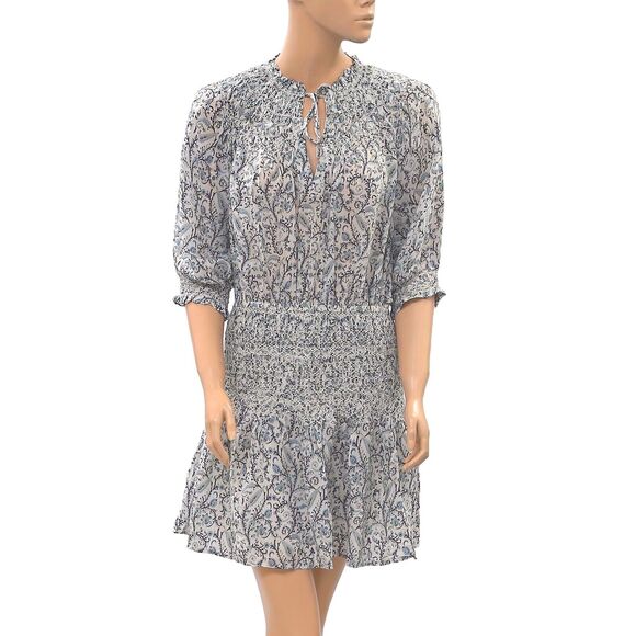 FRYE x Anthropologie Cara Mini Dress Smocked Flare Printed Beach Resort S 202044 - Picture 2 of 6